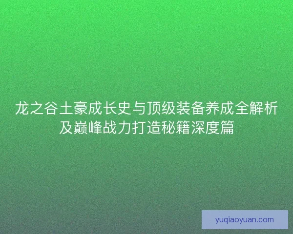 龙之谷土豪成长史与顶级装备养成全解析及巅峰战力打造秘籍深度篇